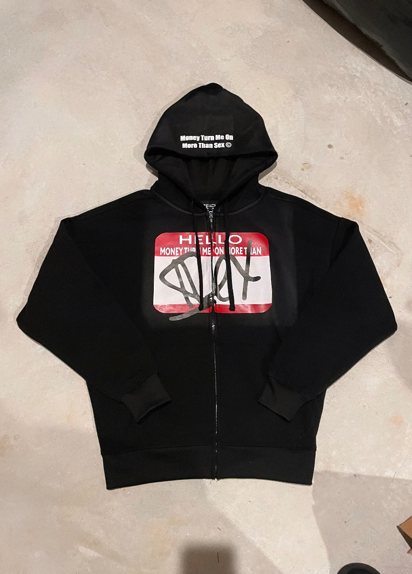 “Hello, My Name Is” Money Over Sex Zip Up