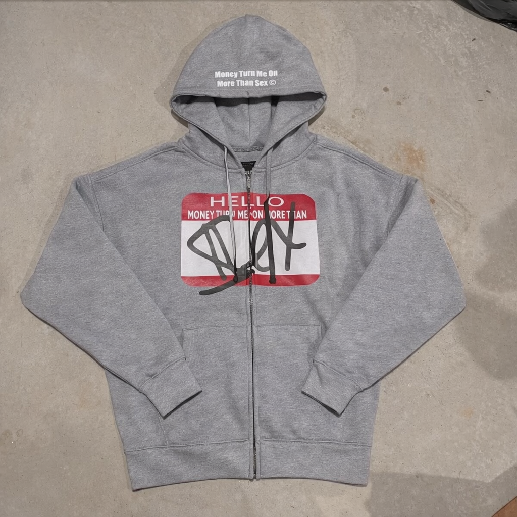 “Hello, My Name Is” Money Over Sex Zip Up